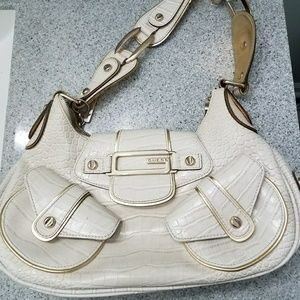 Guess faux crocodile ivory and gold hobo